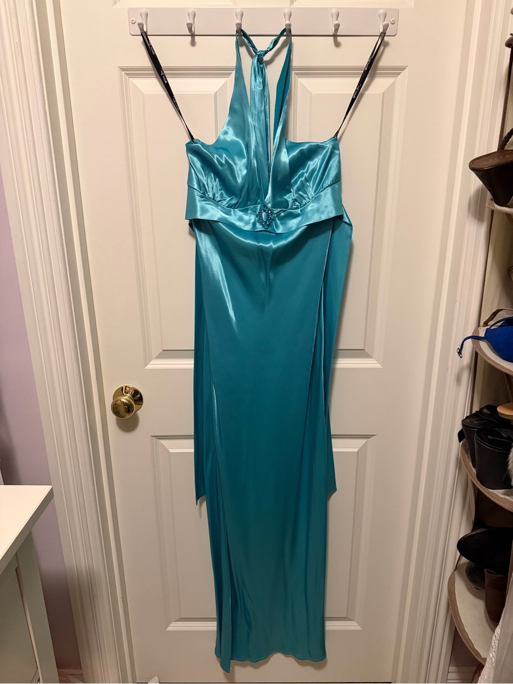 My Michelle Teal Satin Dress